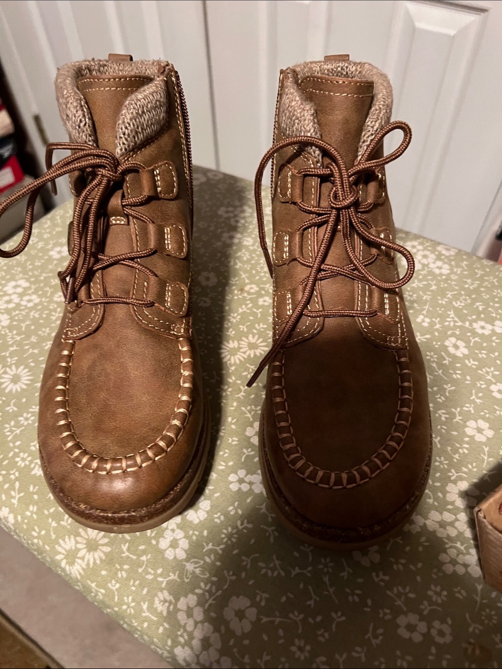 Cozy Brown Lace-Up Ankle Booties with Knit Collar